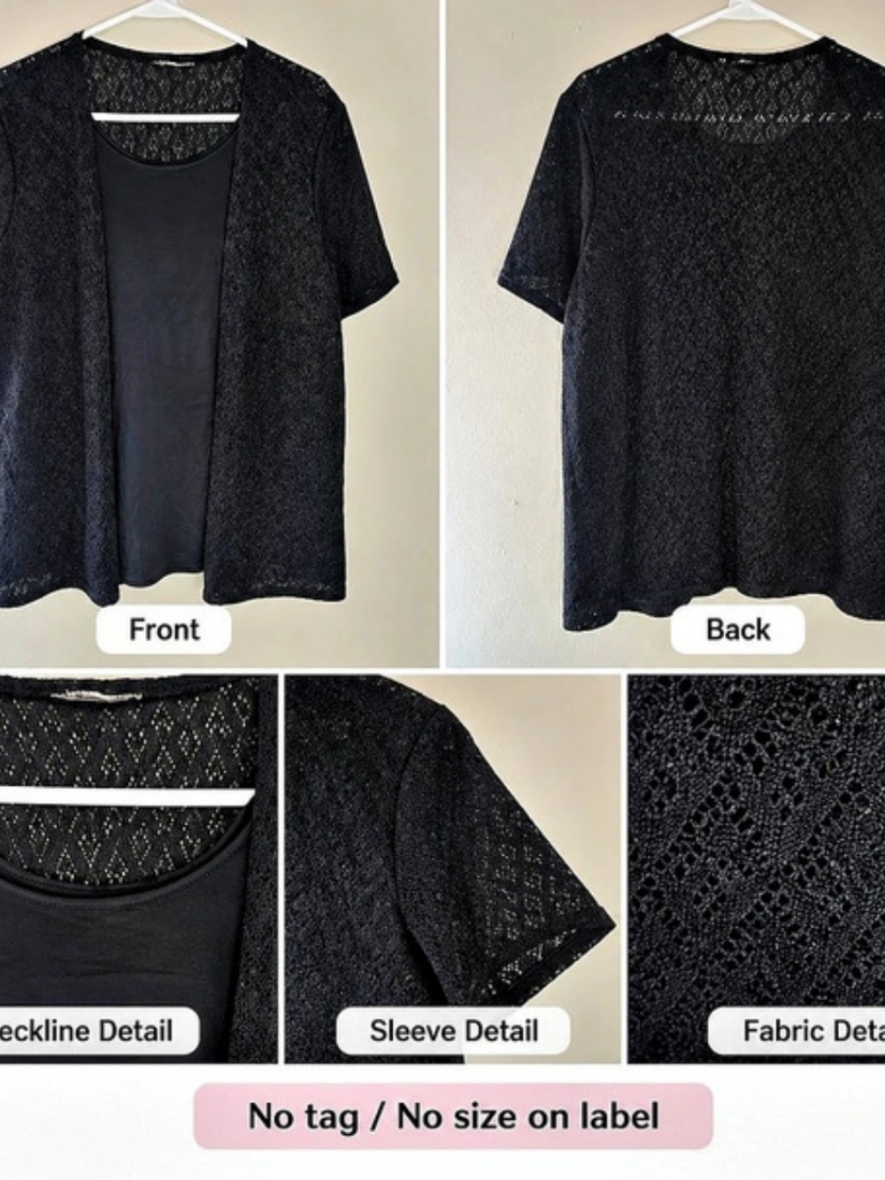 Black Short Sleeve Open Front Top